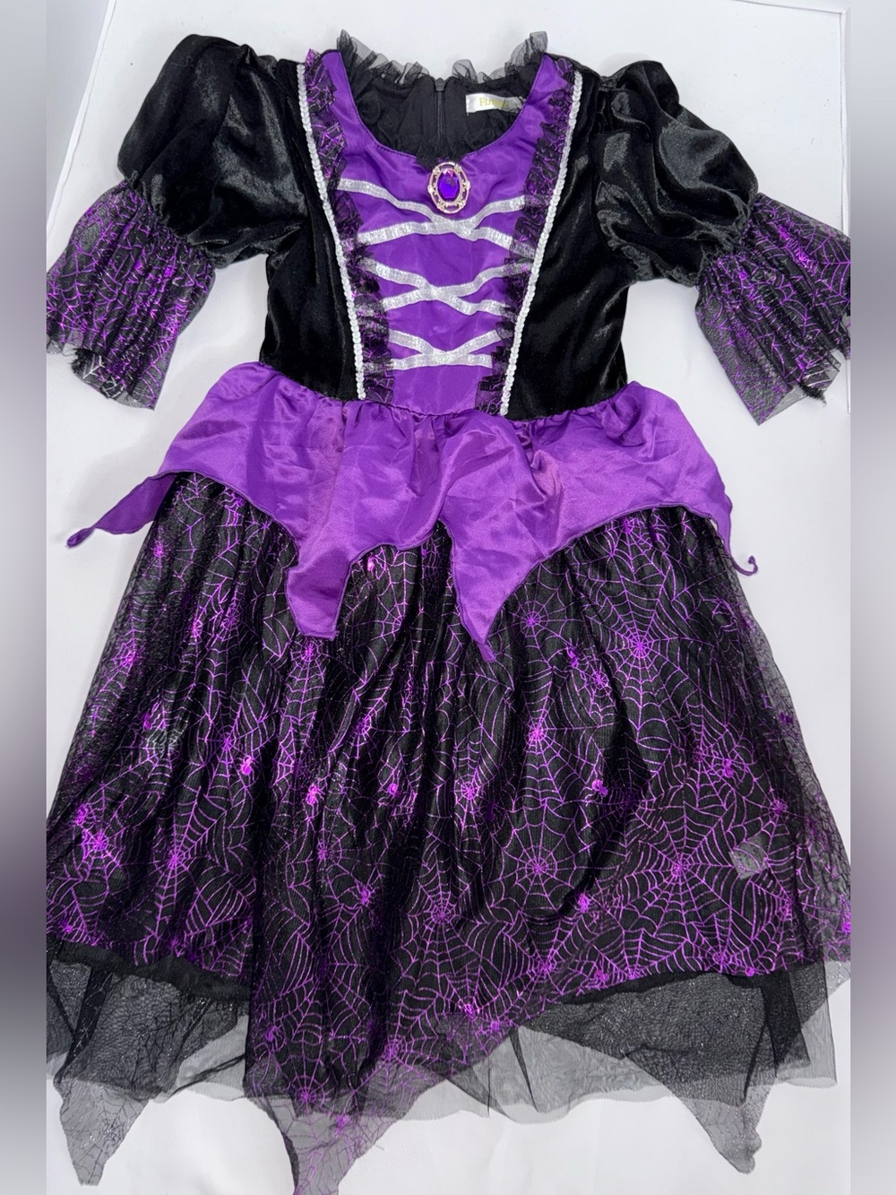 Girls' Purple & Black Spiderweb Witch Costume Dress